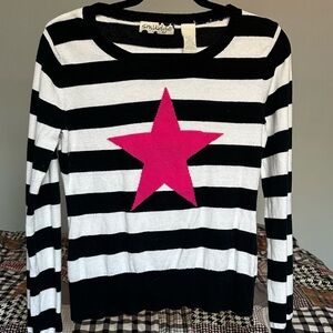 Vintage Black and White Striped Sweater with Pink Star
